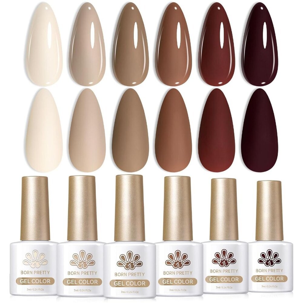 Gel Nail Polish 6 Colos,Nude Brown Skin Tone,Roasted Chestnuts Chocolate Gel Pol